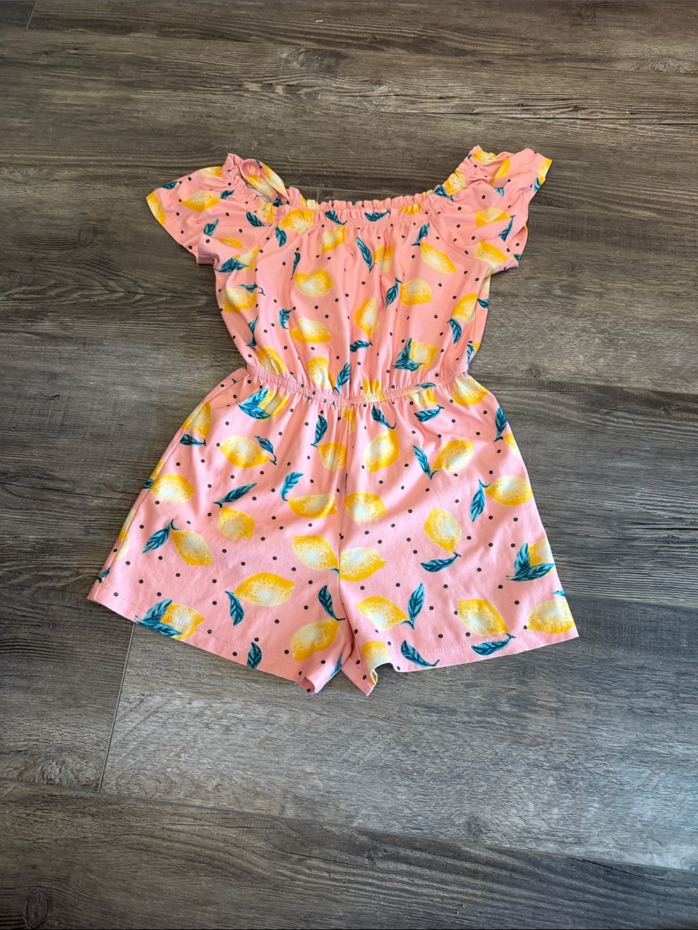 Soda Girls Pink Lemon Print Off-Shoulder Romper